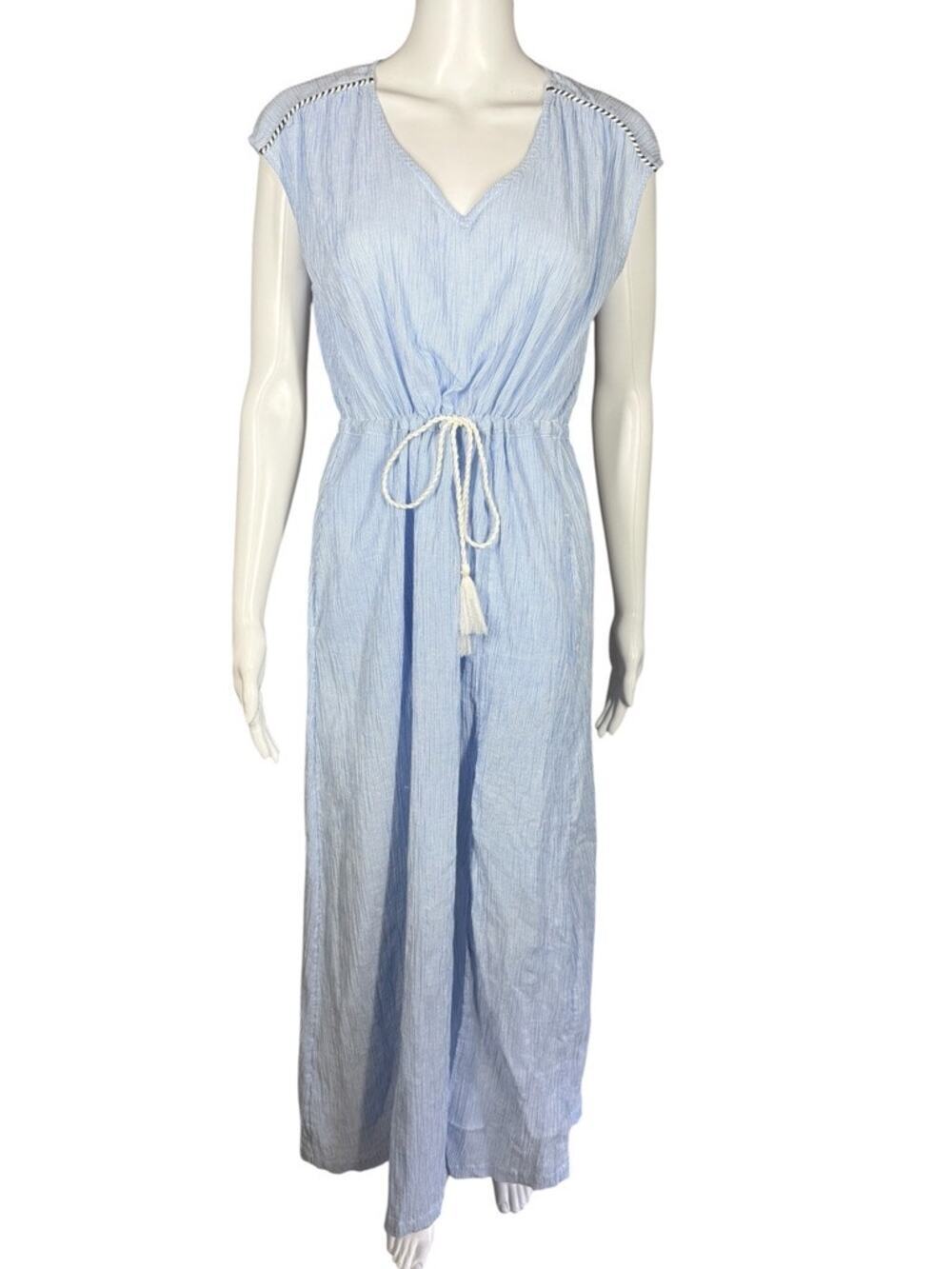 J.Crew Beach Cover Up Blue White Stripe Dress with Rope Tie Waist XXS NWT